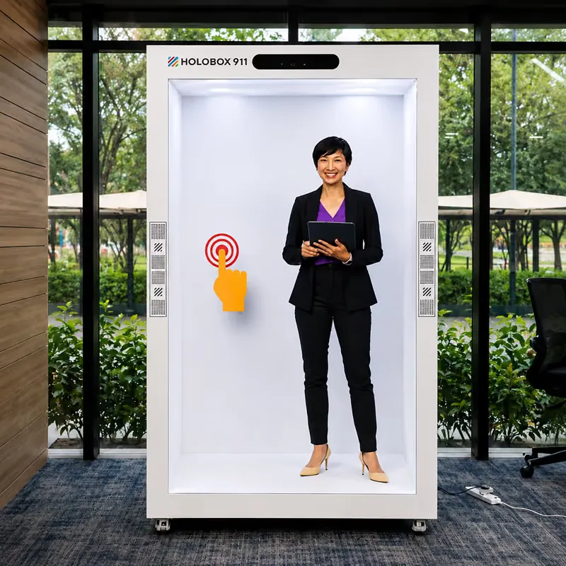 Touch-driven interactive HoloBox in gold finish